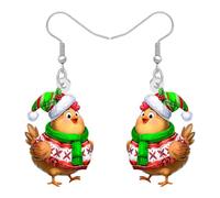 BAMAY Acrílico Divertido Vacaciones Gallo Pollo Pendientes Colgante,Funky Holiday Pendientes Tonto Navidad Joyería Granja Pollo Lover Regalos para Mujeres Niñas Mamá Accesorios de Disfraces (Marrón)