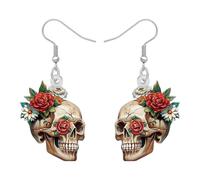 BAMAY Acrílico Flor Calavera Pendientes para las Mujeres, Espeluznante Pendientes de Halloween Funky Calavera de Azúcar Regalos para Mujeres Día de los Muertos Accesorios de Joyería (Gris)
