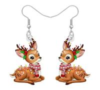BAMAY Acrílico Lindo Ciervo Reno Pendientes Colgante, Funky Vacaciones Pendientes Kawaii Navidad Joyería Tonto Animal Lovers Regalos para Mujeres Niñas Mamá Accesorios de Disfraz (Tan)