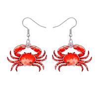 BAMAY Acrílico Lindo Mar Tortuga Cangrejo Pendientes Colgante Océano Animales Joyería Regalos para Mujeres Niñas Decoración (Rojo)