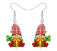 BAMAY Acrílico Rojo de Navidad Gnome Pendientes para las Mujeres de Moda, Lindo Holiday Pendientes Colgante Xmas Invierno Christmas Joyería Accesorios Santa Gnome Regalos para Niñas Mamá (Carmesí)
