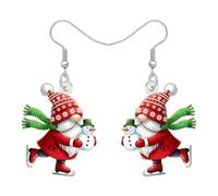 BAMAY Acrílico Vacaciones Gnomo Rosa Pendientes para las Mujeres Colgante, Rojo Vacaciones Pendientes Invierno Navidad Accesorios de Joyería Gnomos de Christmas Regalos para Niñas Mamá (Rojo)