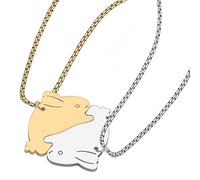 BAMAY Collar de acero inoxidable con colgante de conejo y collares a juego para parejas, amigos, mujeres, madres, M, Acero inoxidable, No es una piedra preciosa