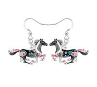 BAMAY de Aleación de Carreras de Caballos Cool Pendientes Esmalte Charms, Lindo Animales Pendientes Colgante Funky Hecho a Mano Accesorios de Joyería Horse Lover Regalos para Mujeres Mamá (Negro)