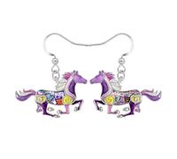 BAMAY de Aleación de Carreras de Caballos Cool Pendientes Esmalte Charms, Lindo Animales Pendientes Colgante Funky Hecho a Mano Accesorios de Joyería Horse Lover Regalos para Mujeres Mamá (Morado)