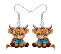 BAMAY Lindo Highland Vaca Regalos Acrílico Hyland Vaca Pendientes Colgante País Joyería Extraño País Occidental Regalos para Mujeres Mamá Granjeros Niñas (Beige)