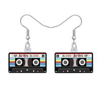 BAMAY Vintage Cassette Tape Pendientes Colgante Corazón Joyería 80S 90S Nostalgia Regalos para Mujere Niña Declaración Pendientes (Negro Cassette Tape)