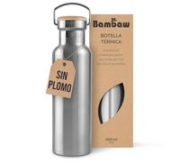 Bambaw Botella Acero Inoxidable 1 Litro, Botella Termica 1 Litro Mantiene Bebidas Frías 24h y Calientes 12h, Garrafa de Agua Termica 1l Metálica, Garrafa Isotermica con Asa (Acero Nature)