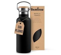 Bambaw Botella Agua Acero Inoxidable 500ml, Botella Bicicleta Isotermica Metálica para Bebidas Frías y Calientes, Garrafa Agua Gym Anticorrosión, Garrafa Termica 500ml con Asa (Negro Ébano)