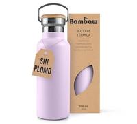 Bambaw Botella Agua Acero Inoxidable 500ml, Cantimplora Acero Inoxidable de Doble Pared, Botella Térmica para Bicicleta, Trabajo, Escuela o Gimnasio, Garrafa Reutilizable y Elegante (Lila Lavanda)