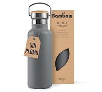 Bambaw Botella Agua Termica 500 ml, Botella de Agua Acero Inoxidable, Garrafa Reutilizable con Bocha Ancha Fácil de Limpiar, Garrafa Termica 500ml, Ideal para Viajar (Gris Antracita)