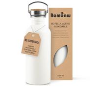 Bambaw Botella de Agua Acero Inoxidable 1 Litro No Térmica - Blanca, Deportiva, para Gimnasio - Metálica Blanco Polar