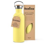 Bambaw Botella de Agua Acero Inoxidable 500ml No Térmica - Amarilla para Niños y Gimnasio, Reutilizable - Color Girasol