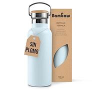 Bambaw Botella de agua aislada al vacío de 750 ml, azul claro, acero inoxidable, a prueba de fugas, botella para caminar