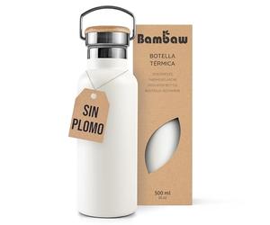 Bambaw Botella Isotermica 500ml, Botella Acero Inoxidable 500ml, Ideal para Viajes y Deporte, Garrafa Termica de Boca Ancha Apta Para Infusores, Cantimplora Acero Inoxidable Hermética (Blanco Polar)