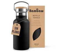 Bambaw Botella térmica 350 ml, Botella agua negra, Botella agua acero inoxidable, Botella reutilizable, Botella agua para niños sin BPA - Negro ébano