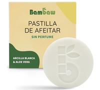 Bambaw Jabón de afeitar, Pastilla de afeitar aloe vera y arcilla blanca orgánica, Jabón barba pieles sensibles, natural ecológico vegano, Jabón neutro sin perfume (80 g)
