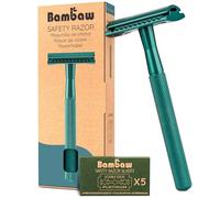 Bambaw Maquinilla Afeitar Clasica, con 5 Cuchillas de Afeitar Hombre de Acero Inoxidable Sueco, Afeitadora de Metal Sin Plástico, Equilibrada para Control Total y Afeitado Suave (Verde Azul)
