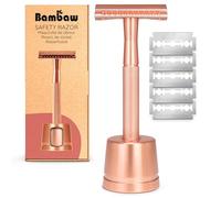 Bambaw - Maquinilla Afeitar Mujer con 5 Cuchilla de Afeitar Doble Filo, Maquinilla de Afeitar Clasica con Soporte de Afeitado, Single Blade Razor - Oro Rosa