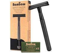 Bambaw - Maquinilla de Afeitar Clasica con 5 cuchillas de afeitar, Afeitadora Manual para Hombre, Single Blade Razor, Compatible con Todas las Hojas de Afeitar - Negro