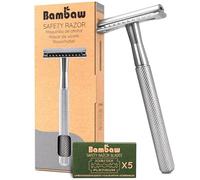 Bambaw - Maquinilla de Afeitar Hombre Clasica, Afeitadora Manual con 5 cuchillas de afeitar Clásica, Safety Razor, Compatible con Todas las Hojas de Afeitar - Plata