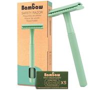 Bambaw Maquinilla de Afeitar Hombre Clasica, Incluye 5 Hojas de Afeitar Doble Filo Afiladas e Inoxidables, Maquinilla de Metal Reutilizable, Lujosa Experiencia de Afeitado en Húmedo (Verde Menta)