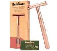 Bambaw - Maquinilla Afeitar Mujer con 5 Cuchilla de Afeitar Doble Filo, Maquinilla de Afeitar Clasica,Single Blade Safety Razor - Oro Rosa
