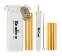 Bambaw Pajitas de Bambu | Pajitas Reutilizables, Fabricadas en Bali, Pack 12 Pajitas Biodegradables, Pajitas Cocteles, Pajitas Largas, Incluye Cepillo de Limpieza y Bolsa de Jute, 14 & 22 cm