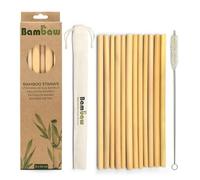 Bambaw Pajitas Reutilizables, Pajitas de Bambú, Fabricadas en Bali, Biodegradables, Pajitas Cócteles, Incluye Cepillo de Limpieza y una mica Bolsa de Almacenaje, Pack 12-22 cm
