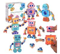 Bambebe Bloques Construccion Juguetes Montessori 3 Años, 28 Pieza DIY Robot, Motricidad Fina Construcciones para Niños, Juguetes Madera Herramientas Niños, Juegos Educativos Regalos para Niñas y Niños