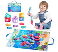 Bambebe Juego Pesca con 15 Peces Tela, Educativos Juguetes Niños 1 2 3 Año, Juguetes Montessori para Niños 1 Años, Cubos Apilables - Regalo Bebes 6-12-18 Meses