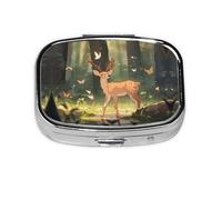 Bambi - Caja de almacenamiento de pastillas cuadrada de viaje, mini pastillero portátil (pastillero de 2 compartimentos), caja de almacenamiento de medicamentos y vitaminas