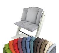 BambiniWelt Cojín de asiento para trona Stokke Tripp Trapp, en 14 colores, jaspeado, asiento de 2 piezas, funda, cojín de repuesto gris claro