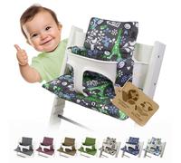 BAMBINIWELT Funda de repuesto para cojín de asiento reductor de asiento compatible con STOKKE Tripp Trapp para silla alta de diseño (gris y verde Torre Eifel)