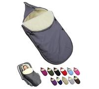 BambiniWelt - Saco de invierno para capazo y asiento de coche infantil, universal, para sistemas de arnés de 3 y 5 puntos, grupo 0+, lana de cordero, lavable, cálido y cómodo para viajar, color gris