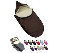 BambiniWelt - Saco de invierno para capazo y asiento de coche infantil, universal, para sistemas de arnés de 3 y 5 puntos, grupo 0+, lana de cordero, lavable, cálido y cómodo para viajar, color marrón
