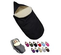 BambiniWelt - Saco de invierno para capazo y asiento de coche infantil, universal, para sistemas de arnés de 3 y 5 puntos, grupo 0+, lana de cordero, lavable, cálido y cómodo para viajar, color negro