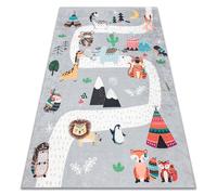 BAMBINO 2160 alfombra lavable Calles pueblo indio animales para niños antideslizante - gris 160x220 cm