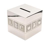 Bambino By Juliana - Hucha chapada en plata con forma de cubo 123 recuerdos. Regalo para celebrar a los niños recién nacidos, la familia y el amor.