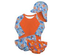 Bambino Mio Conjunto de natación Completo Reutilizable para bebé y niño pequeño Unisex - Juego de natación de 4 Piezas con protección Solar UPF 40+, Pulpo Naranja, 6-12 Meses