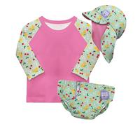 Bambino Mio Conjunto de pañales de natación reutilizables para bebé y niño pequeño unisex (0-6 meses) FRUTA JUGOSA, protección UPF 40+ | pañales de baño, camiseta y gorro de baño