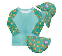 Bambino Mio Conjunto de pañales de natación reutilizables para bebé y niño pequeño unisex (6-12 meses) GATOS GUAYS, protección UPF 40+ | pañales de baño, camiseta y gorro de baño