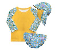 Bambino Mio Conjunto de pañales de natación reutilizables para bebé y niño pequeño unisex (6-12 meses) ABEJAS ATAREADAS, protección UPF 40+ | pañales de baño, camiseta y gorro de baño