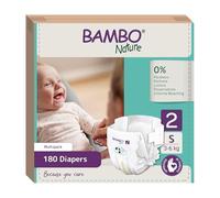 Bambo Nature Pañales ecológicos de alta calidad, pañales sostenibles ecológicos, protección mejorada contra fugas, pañales seguros y cómodos, pañales de bebé de tamaño 2 (7-13lb/3-6kg), Mini, 180 unidades