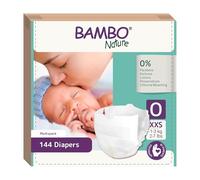 Bambo Nature Pañales talla 0 (1-3 kg) 144 uds. Paquete mensual | Pañales premium con mejor protección contra fugas | Máxima comodidad para los bebés | Dermatológicamente probados