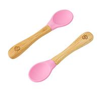 bamboo bamboo ® Cucharas De Destete Para Bebé, Set De 2 | Bambú Con Puntas De Silicona Suave | Mangos Ergonómicos De Fácil Agarre | Libre De BPA (Set De 2, Rosa)