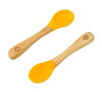bamboo bamboo ® Cucharas De Destete Para Bebé, Set De 2 | Bambú Con Puntas De Silicona Suave | Mangos Ergonómicos De Fácil Agarre | Libre De BPA (Set De 2, Amarillo)