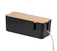 Bamboo Cable Organizer Box - Power Strip Under Desk Cord Management | Reutilizable Computer Wires Storage With Lid | For Home Office Desktop, Socket Charger Cover For Power Cords Data Cables Ties