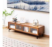 Bamboo Entertainment Center para televisores de hasta 70 pulgadas - Elegante consola de TV con puertas correderas, armario de 3 puertas, moderno soporte de TV para sala de estar, color de tronco