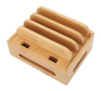 Bamboo Multi-device Stand, Holder Charging Station Phone Tablet Organizador de cable y estación de carga inalámbrica para reloj y teléfono
